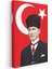 Türk Bayrağı Önünde Atatürk - Kalpaklı Resmi Portre Kanvas Tablo 3