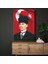Türk Bayrağı Önünde Atatürk - Kalpak ve Resmi Kıyafet Kanvas Tablo 1
