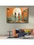Gün Batımı Silüetler - Turuncu Yeşil Vektörel Kanvas Tablo 1