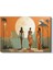 Gün Batımı Silüetler - Turuncu Yeşil Vektörel Kanvas Tablo 2
