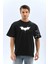 Unisex Ön ve Kol Baskılı Oversize T-Shirt - Siyah 1