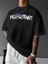 Baskılı Oversize Bisiklet Yaka T-Shirt - Siyah 2
