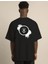 Unisex Bisiklet Yaka Baskılı Oversize T-Shirt - Siyah 2