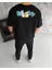 Unisex Bisiklet Yaka Baskılı Oversize T-Shirt - Siyah 2