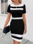 Kadın Kısa Kollu Bisiklet Yaka Çift Renkli Ithal Krep Elbise 1