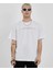 Unisex Bisiklet Yaka Baskılı Oversize T-Shirt - Beyaz 1