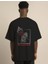 Unisex Bisiklet Yaka Oversize Baskılı T-Shirt - Siyah 2