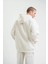 Unisex Double Oversize Kapşonlu Basic Sweatshirt - Beyaz 2