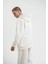 Unisex Double Oversize Kapşonlu Basic Sweatshirt - Beyaz 4