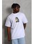 Unisex Oversize Baskılı Bisiklet Yaka T-Shirt - Beyaz 2