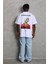 Unisex Oversize Baskılı Bisiklet Yaka T-Shirt - Beyaz 4