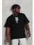 Unisex Oversize Baskılı Bisiklet Yaka T-Shirt - Siyah 1
