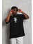Unisex Oversize Baskılı Bisiklet Yaka T-Shirt - Siyah 2