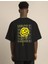 Unisex Bisiklet Yaka Baskılı Oversize T-Shirt - Siyah 4