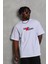 Unisex Bisiklet Yaka Double Oversize Baskılı T-Shirt - Beyaz 1