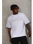 Unisex Oversize Taşlı Bisiklet Yaka T-Shirt - Beyaz 3