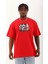 Unisex Oversize Baskılı Bisiklet Yaka T-Shirt - Kırmızı 1