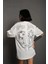 Unisex Bisiklet Yaka Baskılı Oversize T-Shirt - Beyaz 3