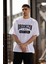 Unisex Bisiklet Yaka Baskılı Oversize T-Shirt - Beyaz 3