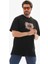 Unisex Bisiklet Yaka Baskılı Oversize T-Shirt - Siyah 2