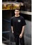 Unisex Bisiklet Yaka Baskılı Oversize T-Shirt - Siyah 1
