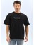 Unisex Bisiklet Yaka Baskılı Oversize T-Shirt - Siyah 1