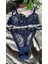 Lacivert Koyu Mavi Büyük Beden Dantelli Brode Iç Çamaşır Takımı Bralette (Balenli Sütyen &tanga) 3