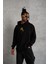 Unisex Kapşonlu Baskılı Sweetshirt - Siyah 1