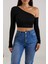 Kadın Siyah Tek Omuz Detaylı Uzun Kol Crop Top Bluz – Şık, Rahat ve Kolay Kombinlenebilir 8