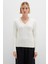 Kadın Ipek Karışımlı V Yaka Ekru Kazak 1710720-70057 2