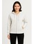 Üç Iplik Kapüşonlu Tam Fermuarlı Kanguru Çepli Sweatshirt Hoodie - Beyaz 4