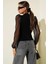 Dik Yaka Tül Kollu Bluz Siyah T3066 4