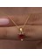 925 Ayar Gümüş Gold Kırmızı Taşlı Kalpli Kadın Kolye T8325 1