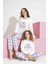 Tarık Kadın Beyaz Kalp Desen Anne Kız Kombin Termal Kışlık Sıcak Tutan Yumuşak Pijama Takımı 1