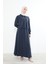 Kadın Polo Yaka Fermuar Detay Tunik Büzgü Detaylı Tesettür Etekli Takım Lacivert 1