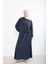 Kadın Polo Yaka Fermuar Detay Tunik Büzgü Detaylı Tesettür Etekli Takım Lacivert 2