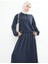 Kadın Polo Yaka Fermuar Detay Tunik Büzgü Detaylı Tesettür Etekli Takım Lacivert 4