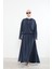 Kadın Önü Çıtçıt Pat Detaylı Kanguru Cepli Kapüşonlu Tesettür Etekli Takım Lacivert 2