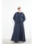 Kadın Önü Çıtçıt Pat Detaylı Kanguru Cepli Kapüşonlu Tesettür Etekli Takım Lacivert 5