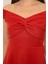 Kadın Kayık Yaka Kırmızı Volanlı Çan Kesim Şık Curve Gece Abiye/mezuniyet Elbisesi 3