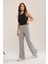 Kadın Gri Modal Bol Paça Çımalı Yüksek Bel Yumuşak Dokulu Beli Lastikli Likralı Pantolon 2