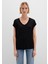 V Yaka Siyah Basic Viskoz Tişört 166449-900 15