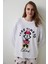 Optik Beyaz Mickey Mouse Baskılı Pamuklu Uzun Kollu Pijama Takımı 2