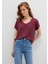 V Yaka Bordo Basic Viskoz Tişört 167714-70393 8