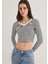 Uzun Kollu Çizgili Crop Basic Tişört 1613041-85586 10