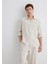 Keten Karışımlı Çizgili Ekru Gömlek 0211617-83884 8