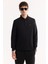 Erkek Siyah 2 Düğmeli Pamuklu Polo Yaka Slim Fit Sweatshirt B001080 6