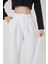 Kadın Beyaz Keten Karışımlı Kore Model Palazzo Pantolon 7