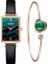 Kadın Saati Marka Kadın Saatler Moda Kare Bayanlar Quartz Saat Bilezik Seti Yeşil Kadran Casıo Basit Gül Altın Örgü Lüks Kadın Saatler (Yurt Dışından) 1