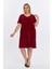 Kadın Bordo Büzgü Detaylı midi Yazlık büyük Beden Elbise 4424-105 7
